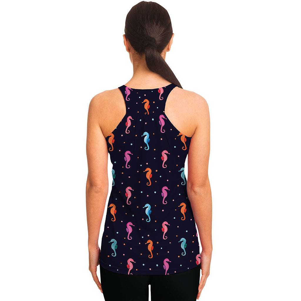Colorful Seahorse Pattern Print Women's Racerback Tank Top