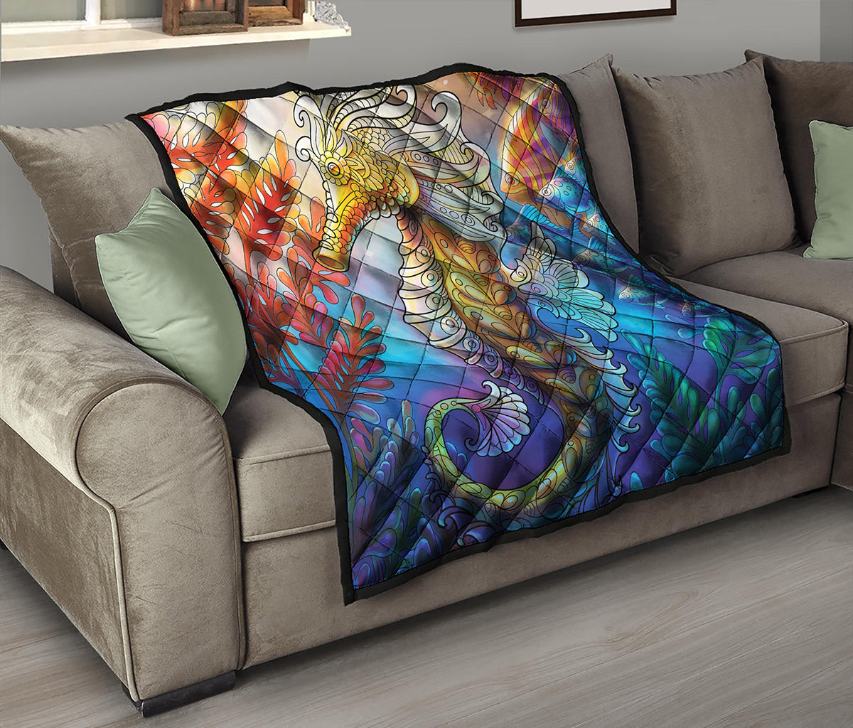 Colorful Seahorse Print Quilt