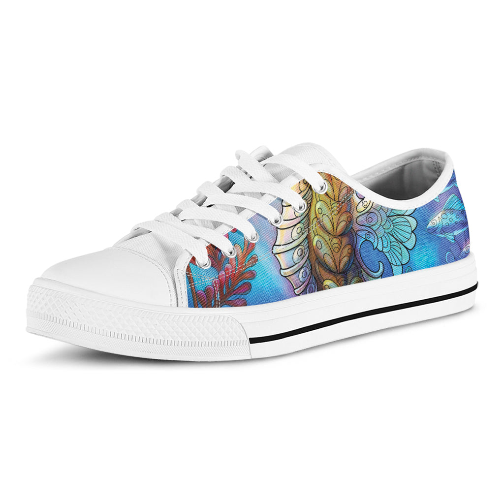 Colorful Seahorse Print White Low Top Shoes
