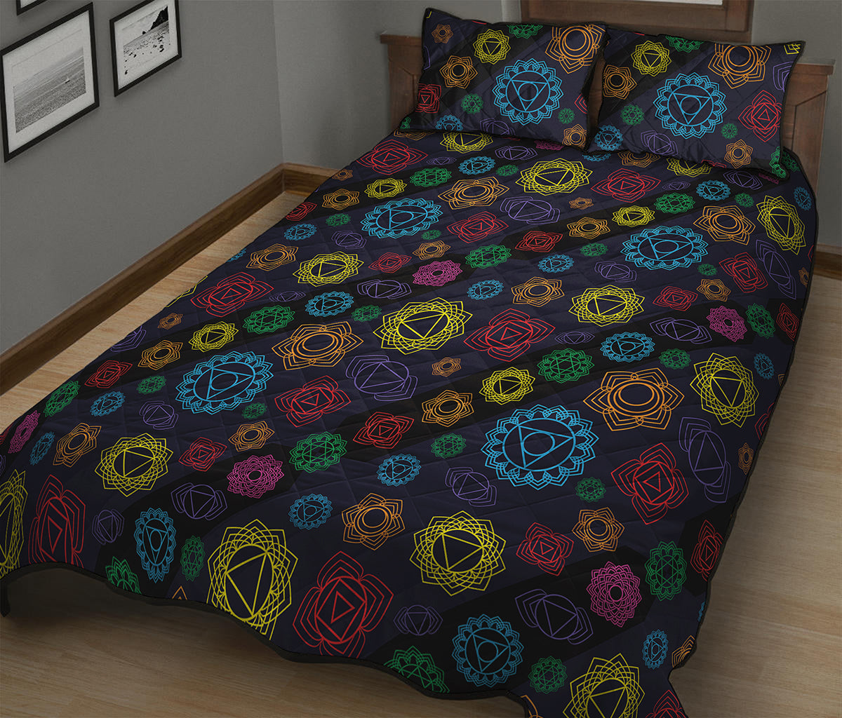 Colorful Seven Chakras Pattern Print Quilt Bed Set