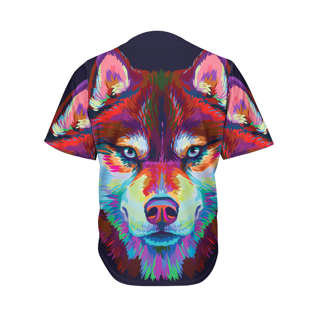 Colorful Siberian Husky Print Men's Baseball Jersey