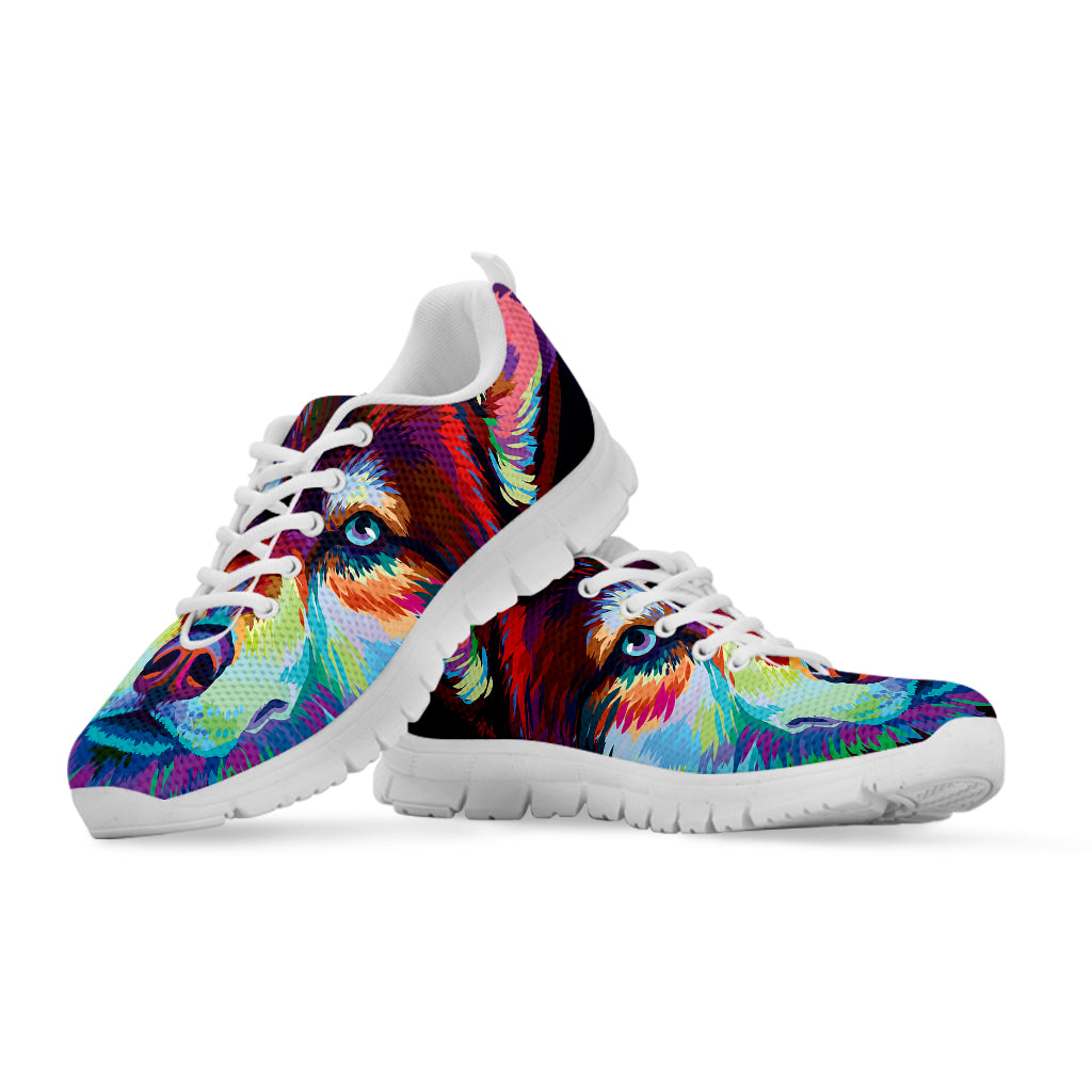 Colorful Siberian Husky Print White Sneakers