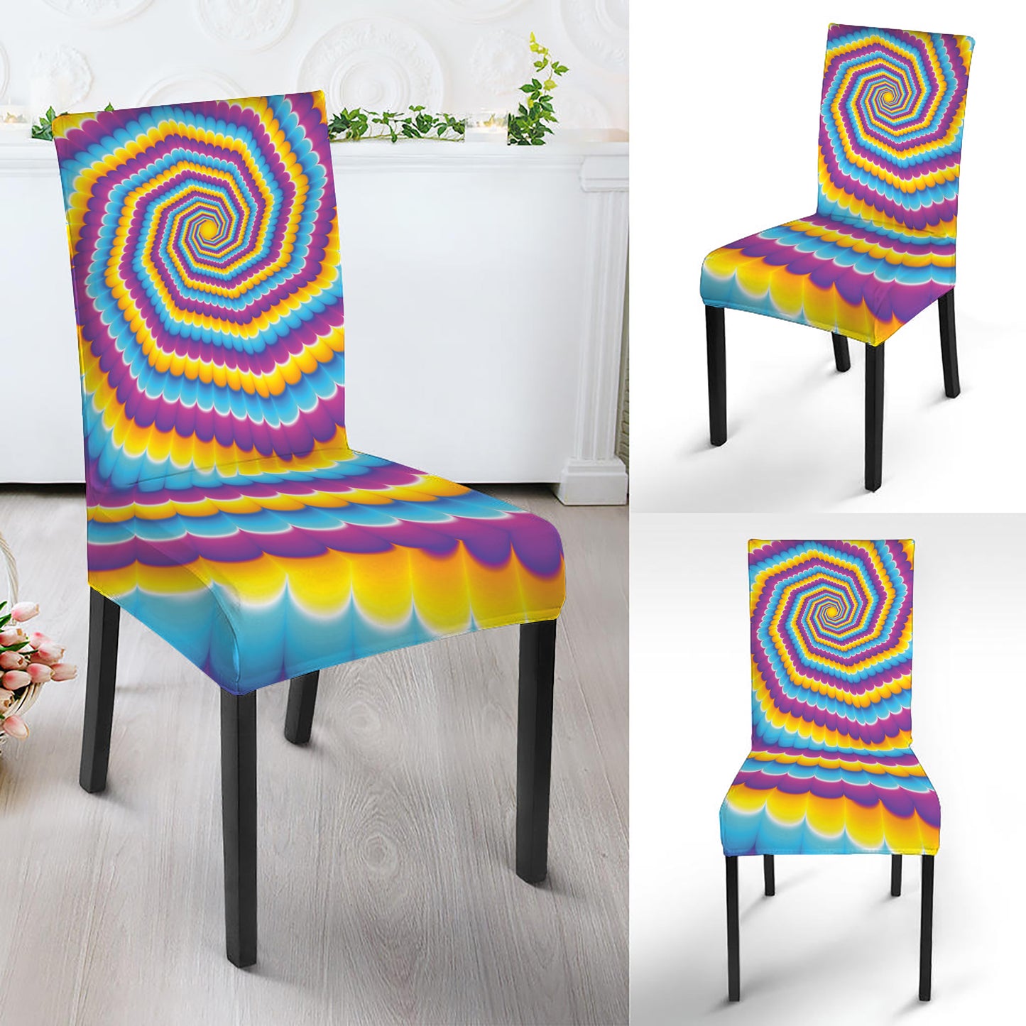 Colorful Spiral Illusion Print Dining Chair Slipcover
