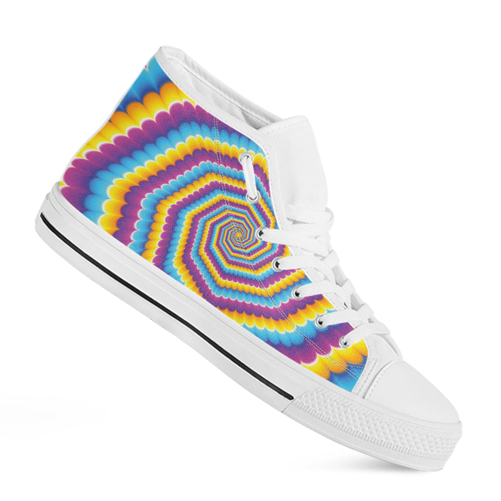 Colorful Spiral Illusion Print White High Top Shoes