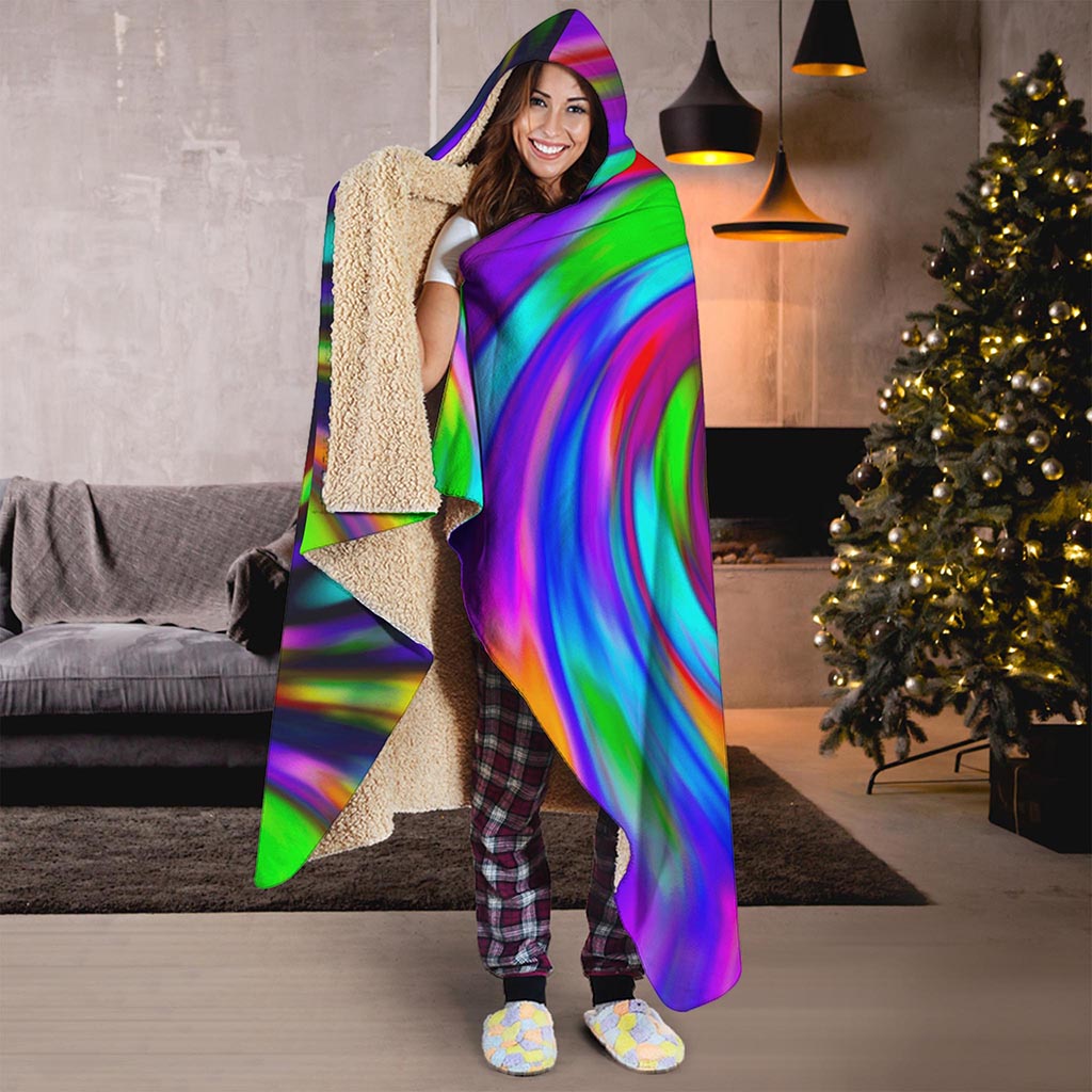Colorful Spiral Trippy Print Hooded Blanket