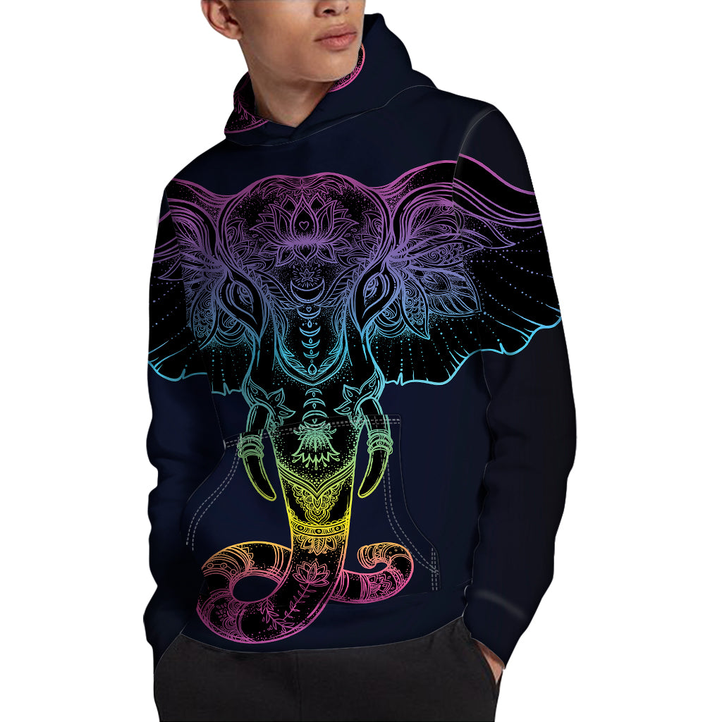 Colorful Spiritual Elephant Print Pullover Hoodie