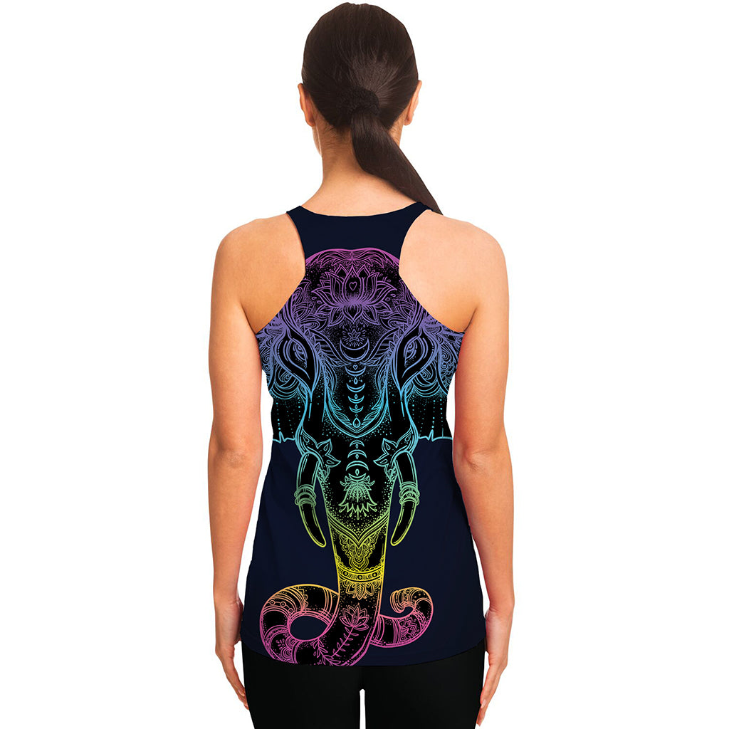 Colorful Spiritual Elephant Print Women's Racerback Tank Top