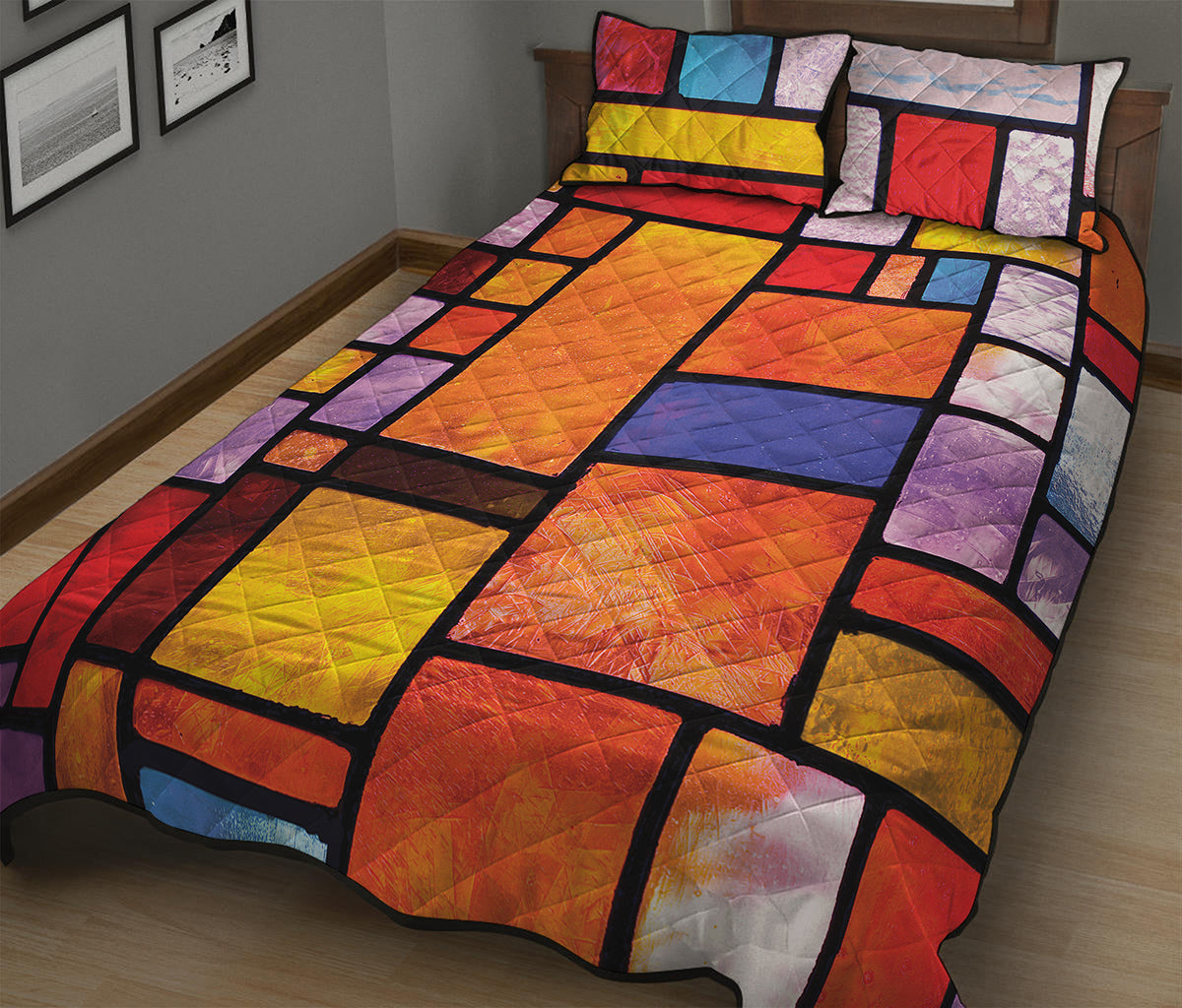 Colorful Stained Glass Mosaic Print Quilt Bed Set