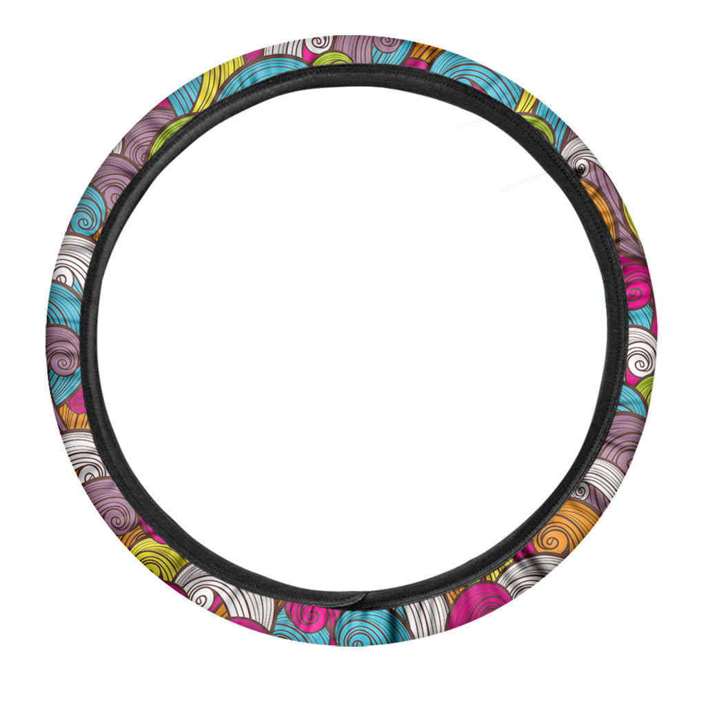 Colorful Surfing Wave Pattern Print Car Steering Wheel Cover