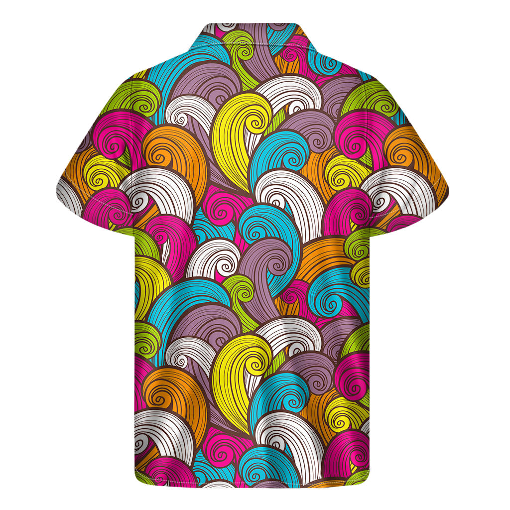 Colorful Surfing Wave Pattern Print Men's Short Sleeve Shirt