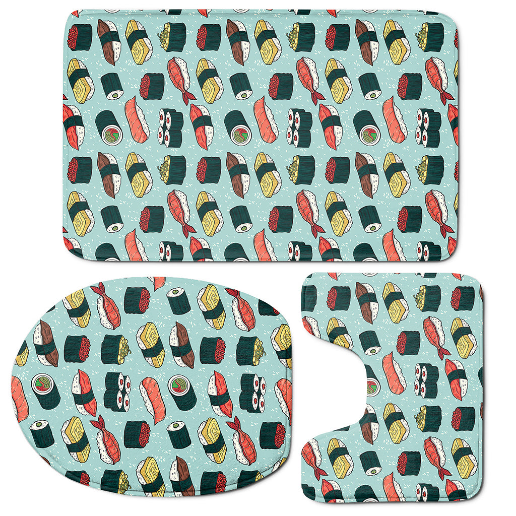 Colorful Sushi And Rolls Pattern Print 3 Piece Bath Mat Set