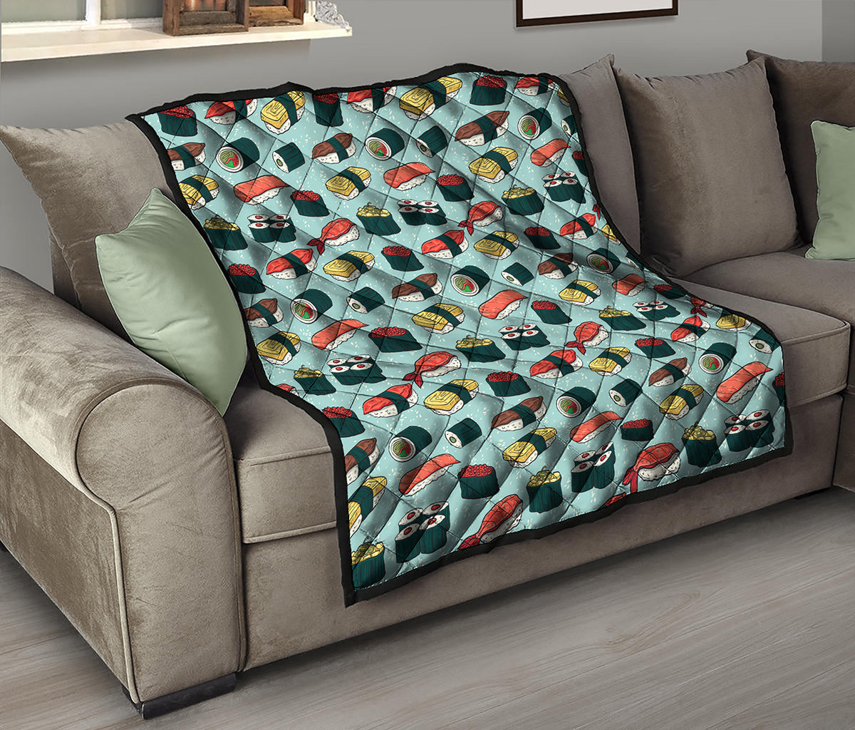 Colorful Sushi And Rolls Pattern Print Quilt