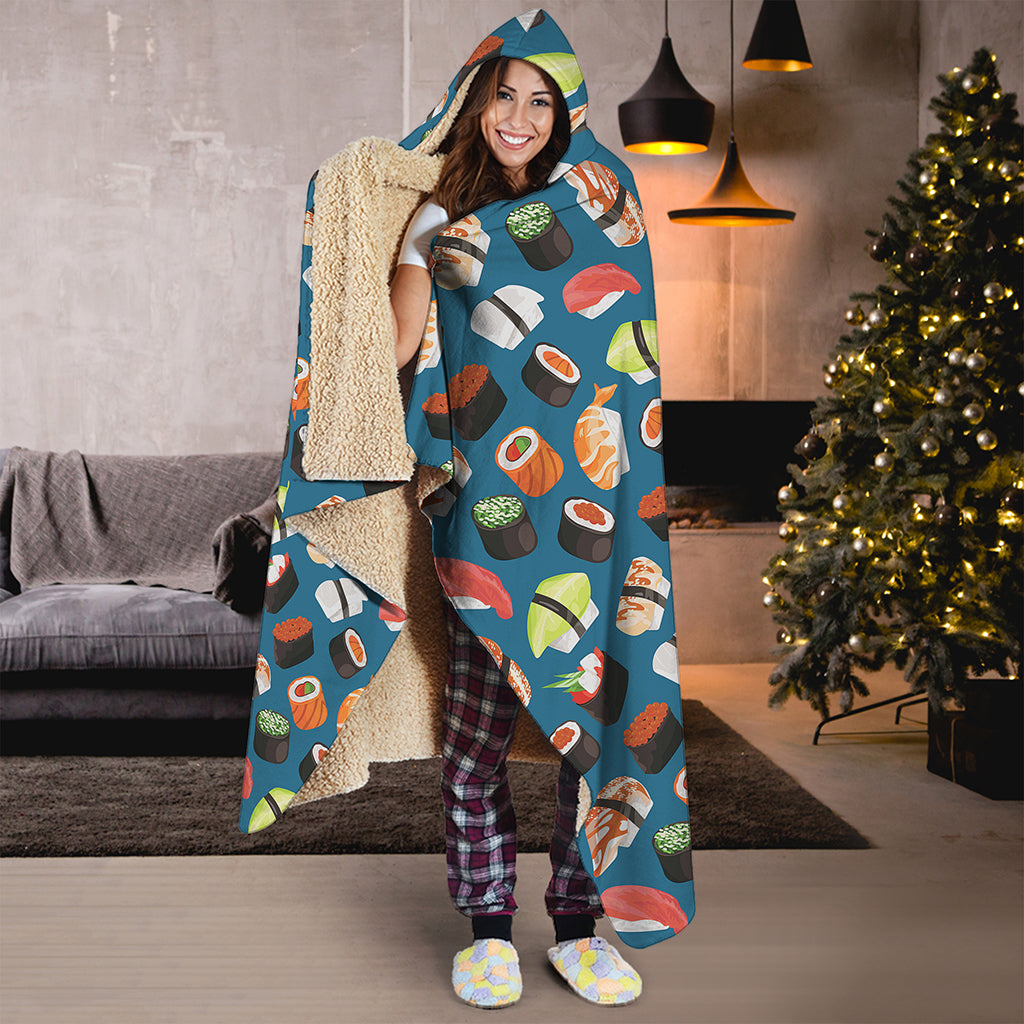 Colorful Sushi Pattern Print Hooded Blanket