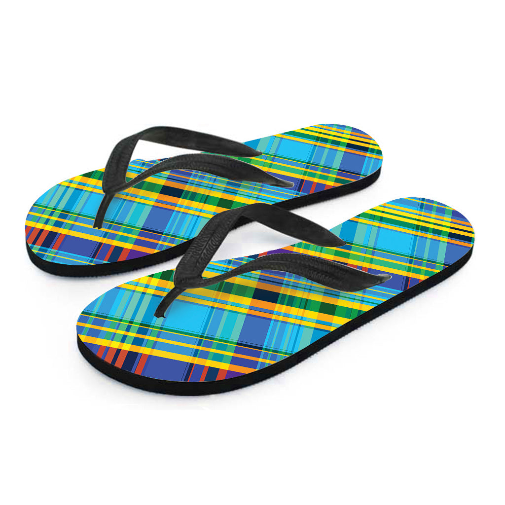Colorful Tartan Pattern Print Flip Flops