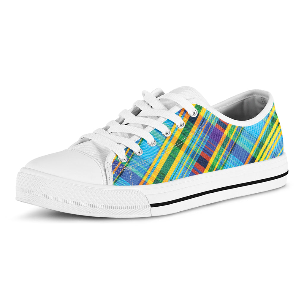 Colorful Tartan Pattern Print White Low Top Shoes