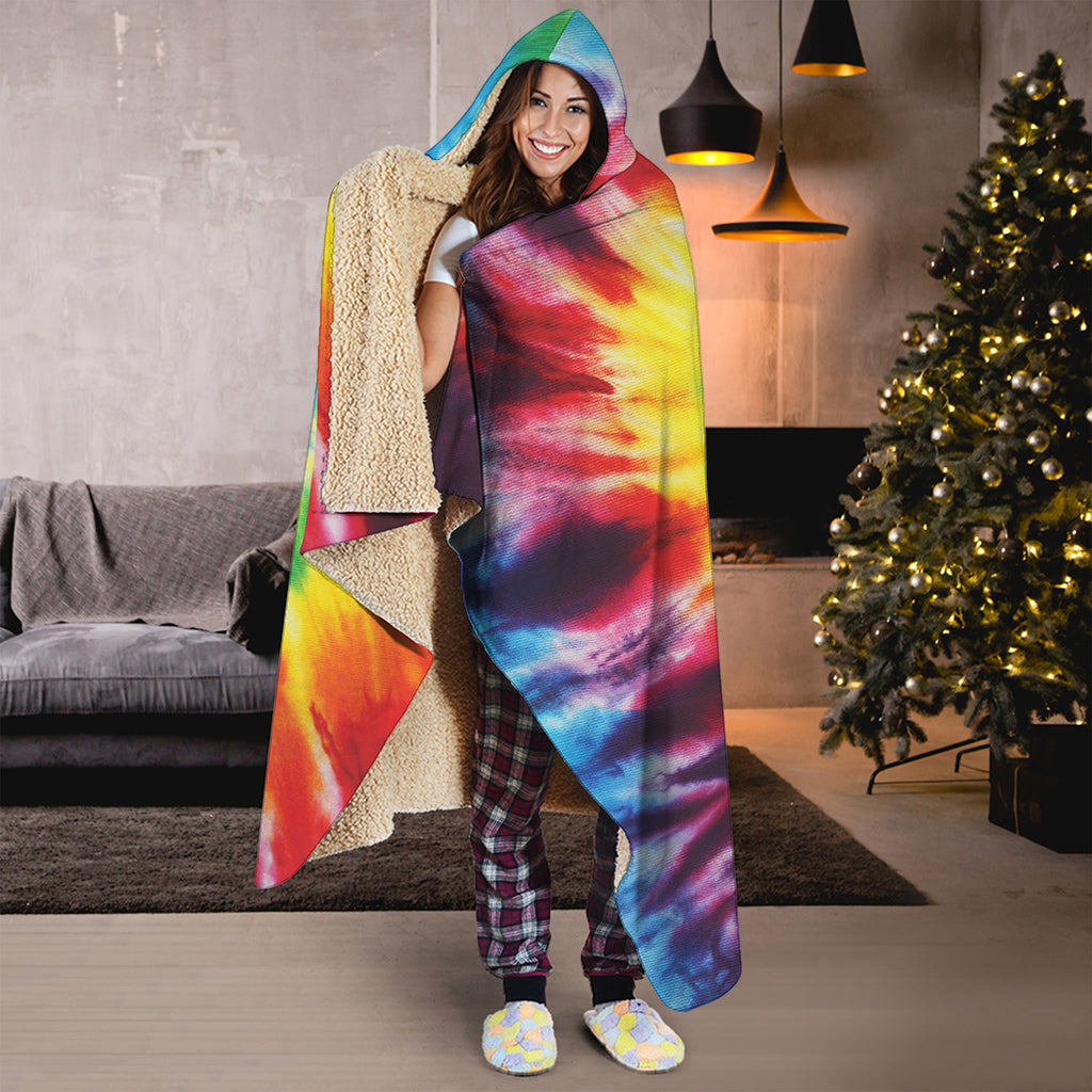 Colorful Tie Dye Print Hooded Blanket