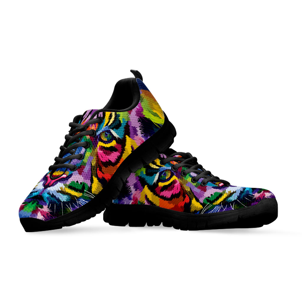 Colorful Tiger Portrait Print Black Sneakers