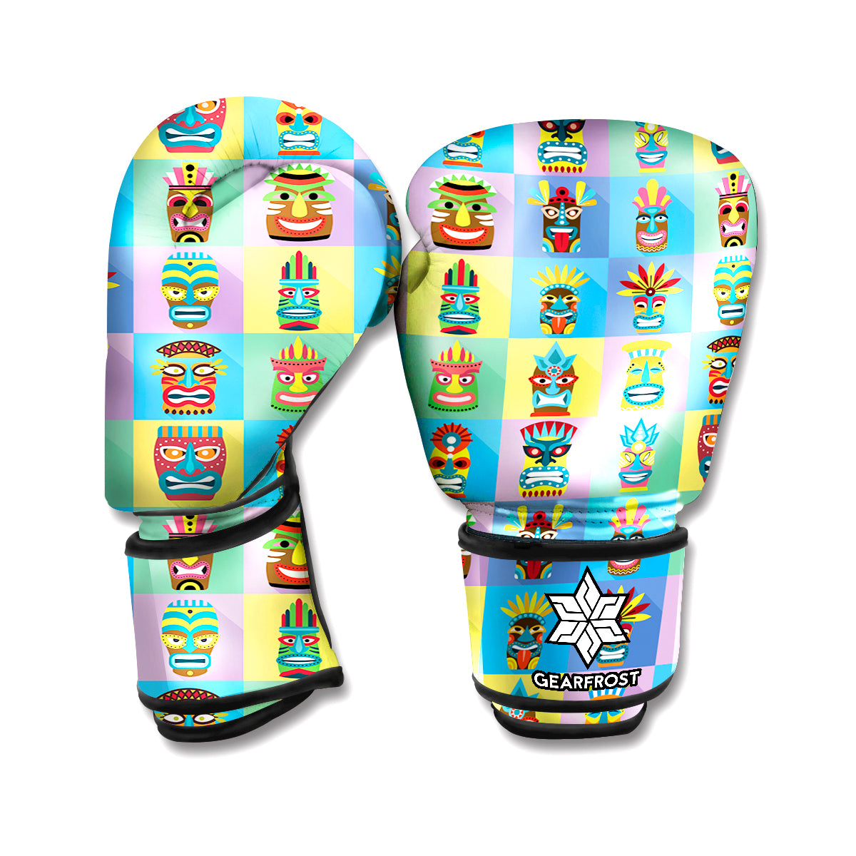 Colorful Tiki Pattern Print Boxing Gloves