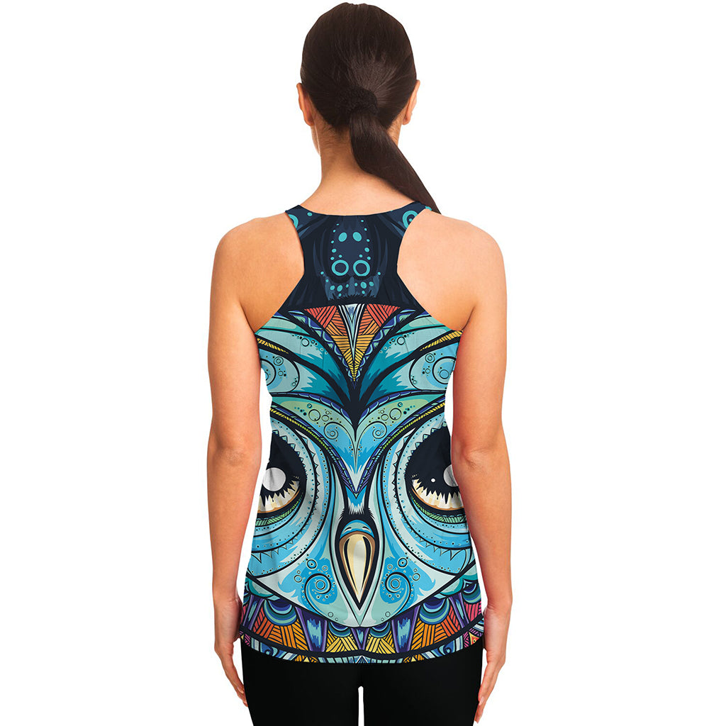 Colorful Tribal Owl Print Women's Racerback Tank Top