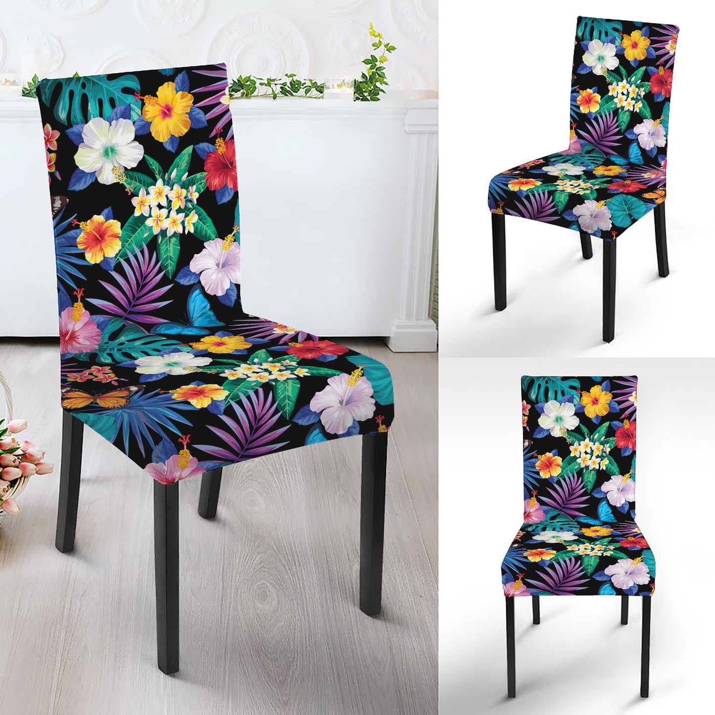 Colorful Tropical Jungle Hawaiian Print Dining Chair Slipcover