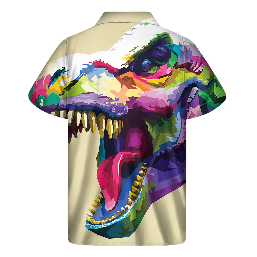 Colorful Tyrannosaurus Rex Print Men's Short Sleeve Shirt