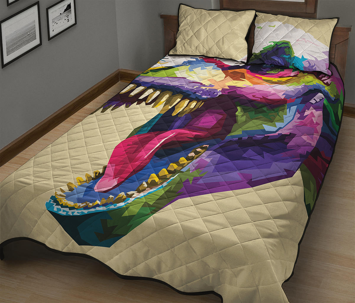 Colorful Tyrannosaurus Rex Print Quilt Bed Set