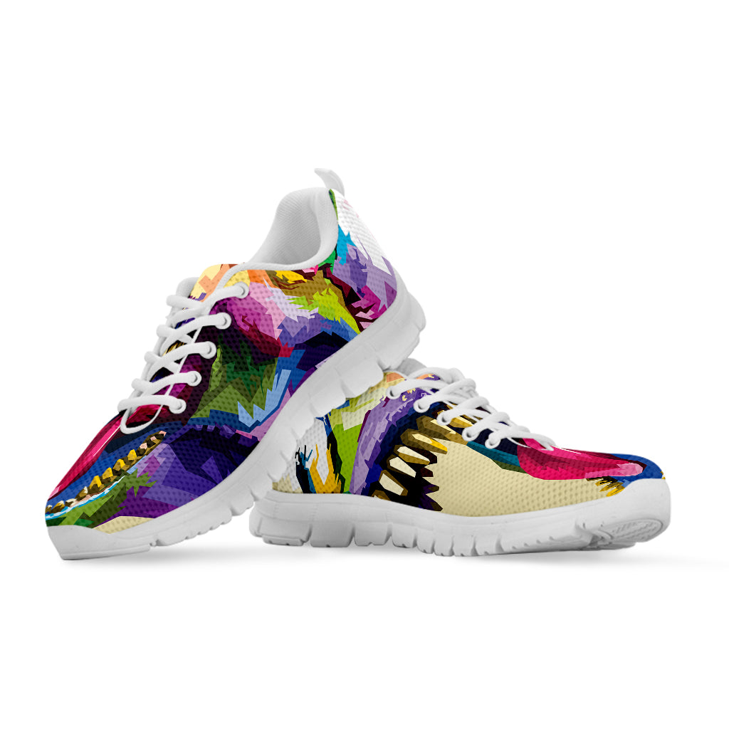 Colorful Tyrannosaurus Rex Print White Sneakers