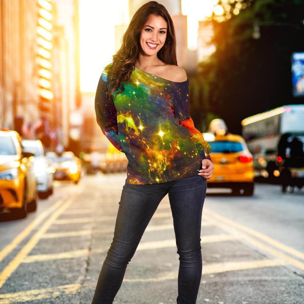 Colorful Universe Galaxy Space Print Off Shoulder Sweatshirt GearFrost