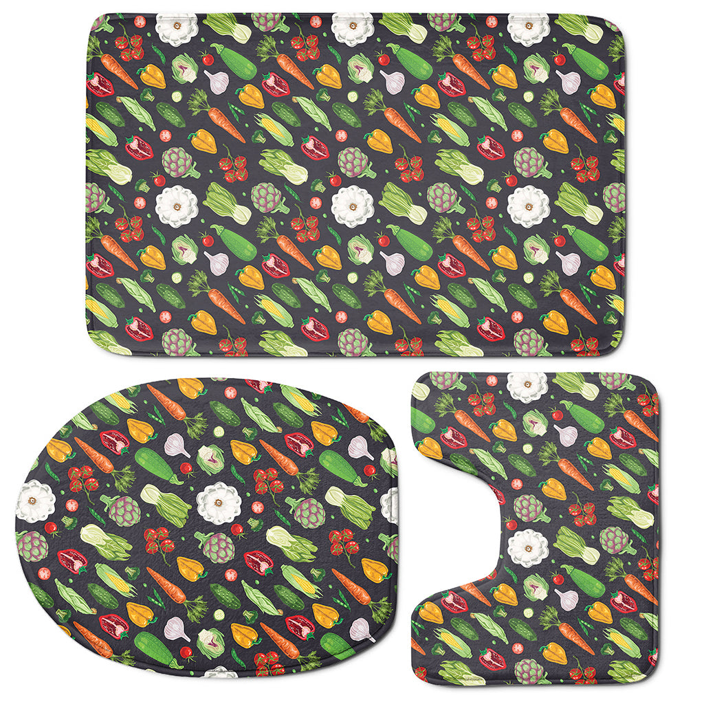 Colorful Vegetable Pattern Print 3 Piece Bath Mat Set