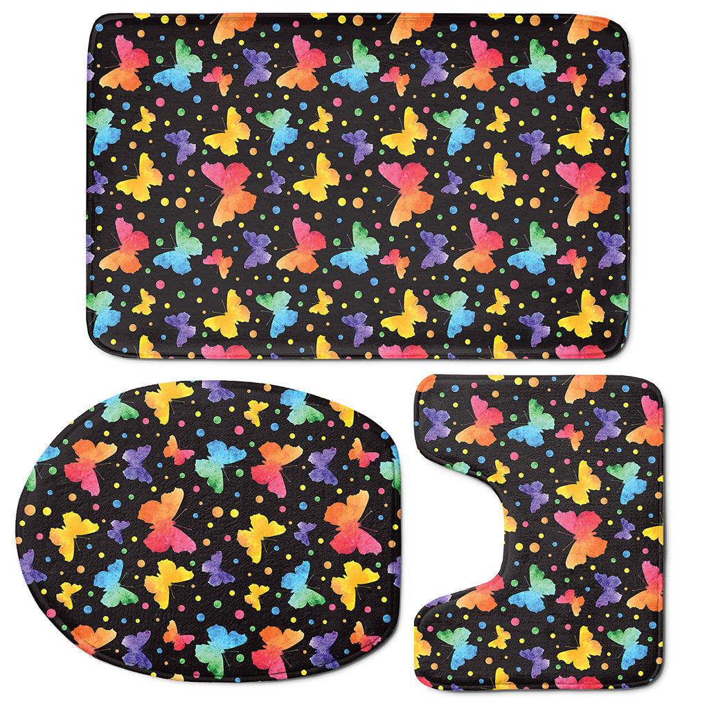 Colorful Watercolor Butterfly Print 3 Piece Bath Mat Set