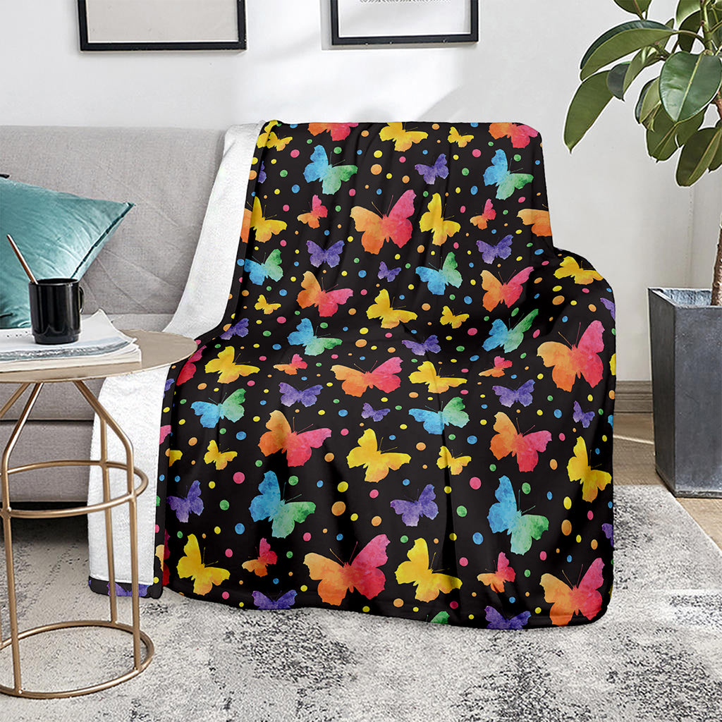 Colorful Watercolor Butterfly Print Blanket