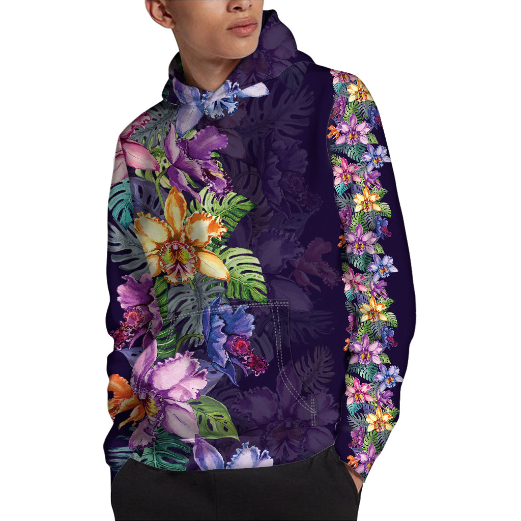 Colorful Watercolor Cattleya Print Pullover Hoodie