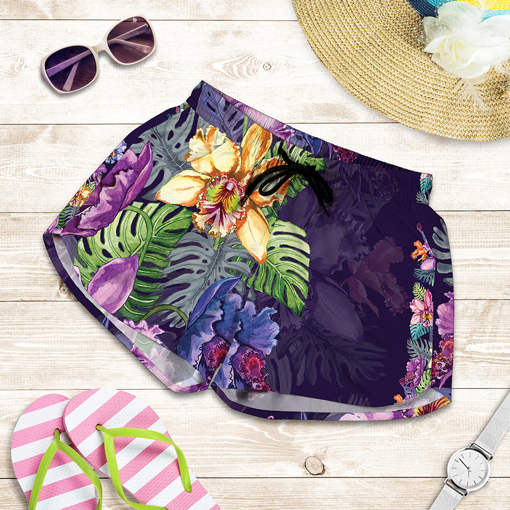 Colorful Watercolor Cattleya Print Women's Shorts