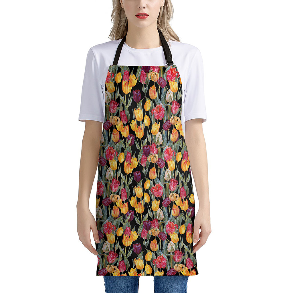 Colorful Watercolor Tulip Pattern Print Apron