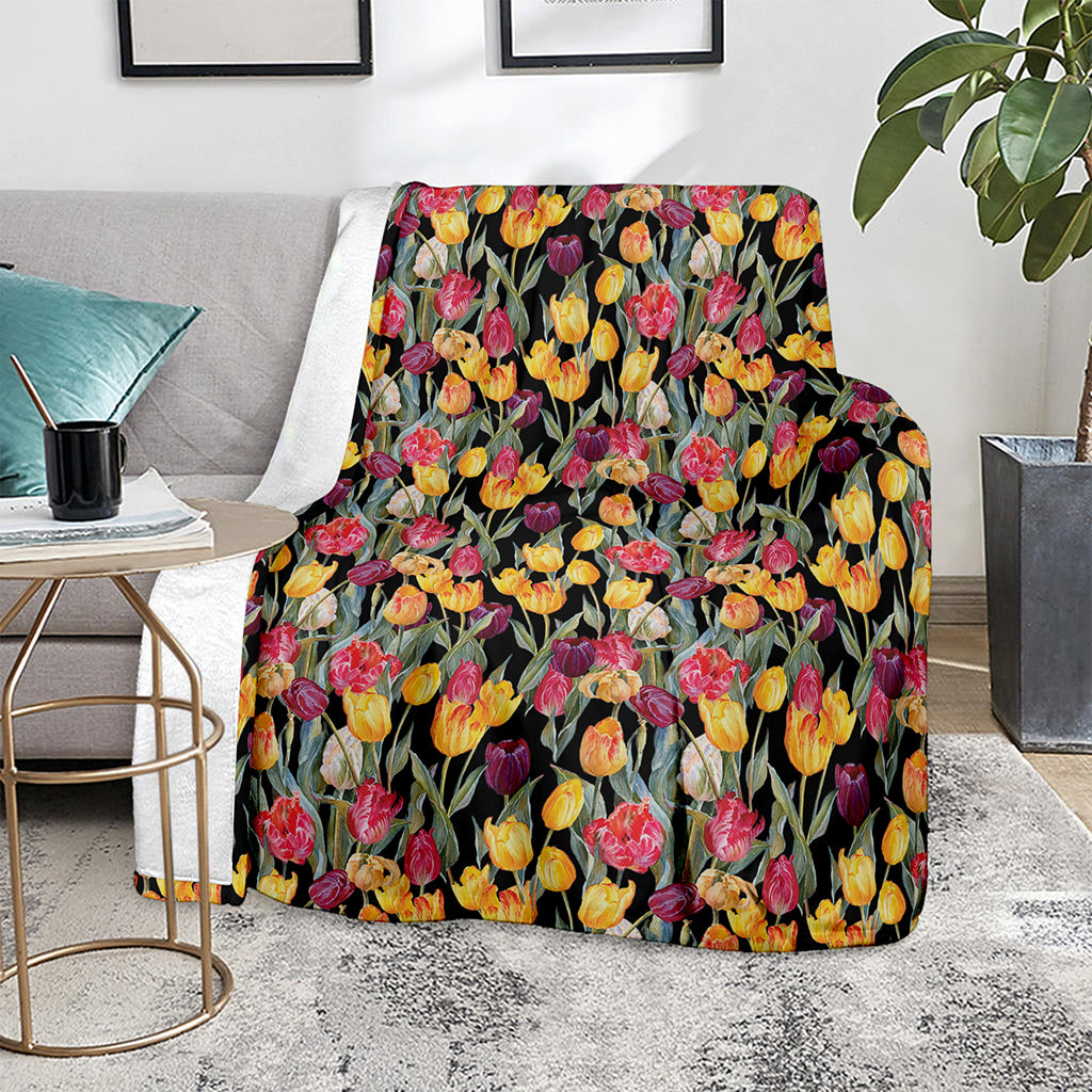 Colorful Watercolor Tulip Pattern Print Blanket