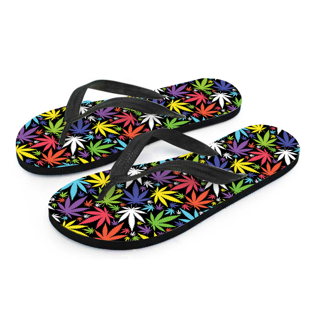 Colorful Weed Leaf Pattern Print Flip Flops
