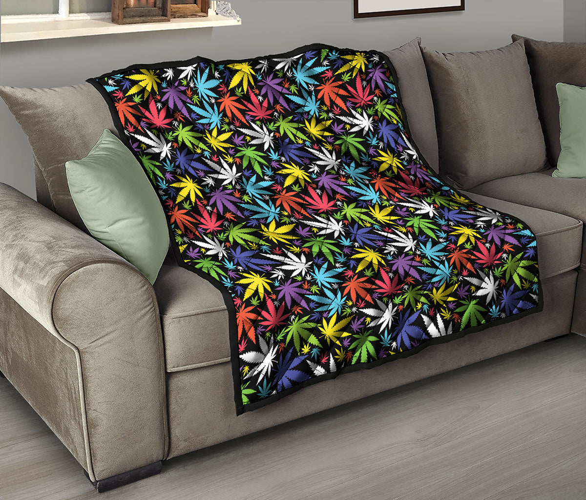 Colorful Weed Leaf Pattern Print Quilt