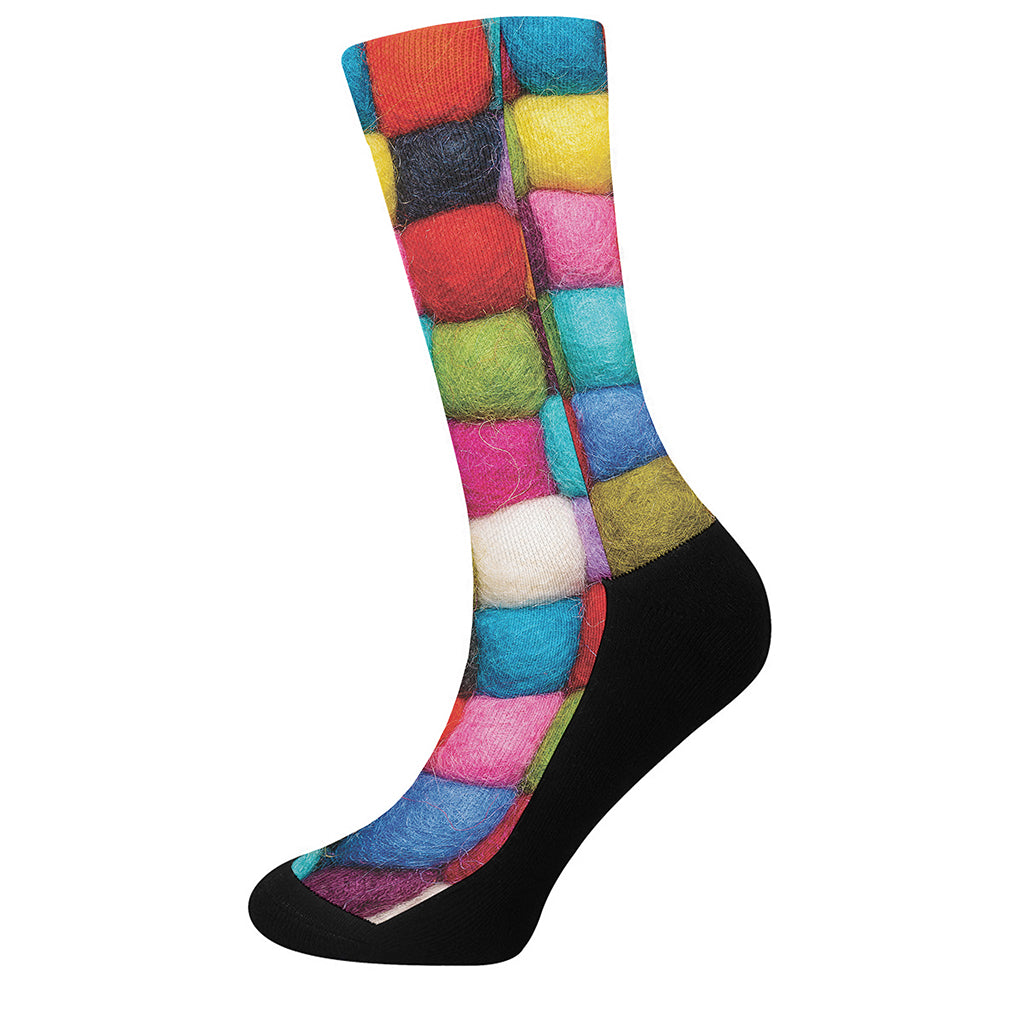 Colorful Yarn Balls Print Crew Socks