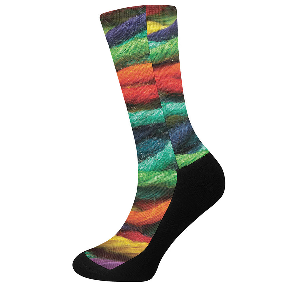 Colorful Yarn Print Crew Socks