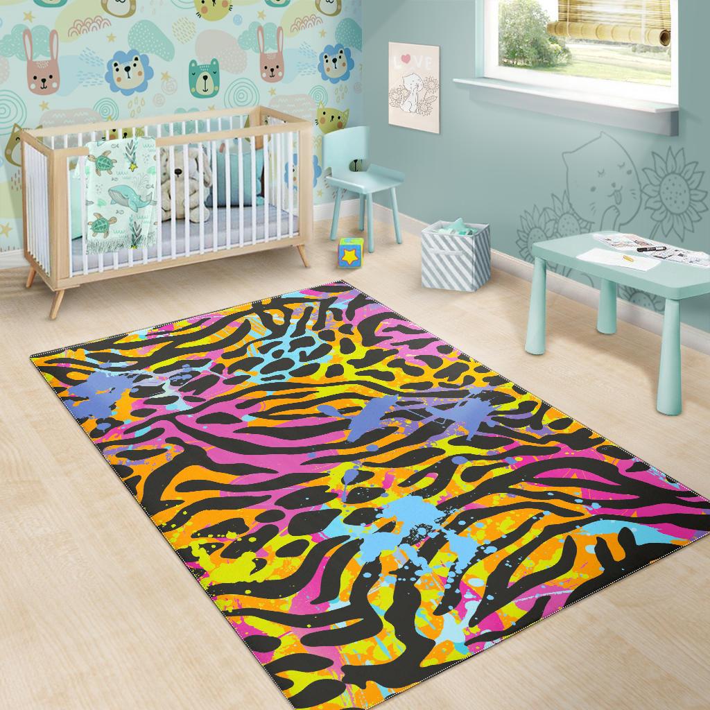 Colorful Zebra Leopard Pattern Print Area Rug GearFrost