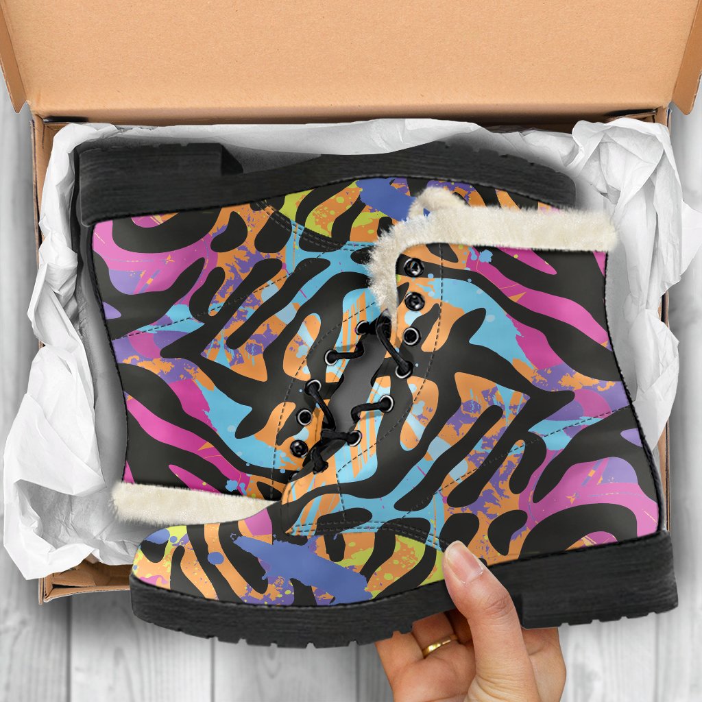 Colorful Zebra Leopard Pattern Print Comfy Boots GearFrost