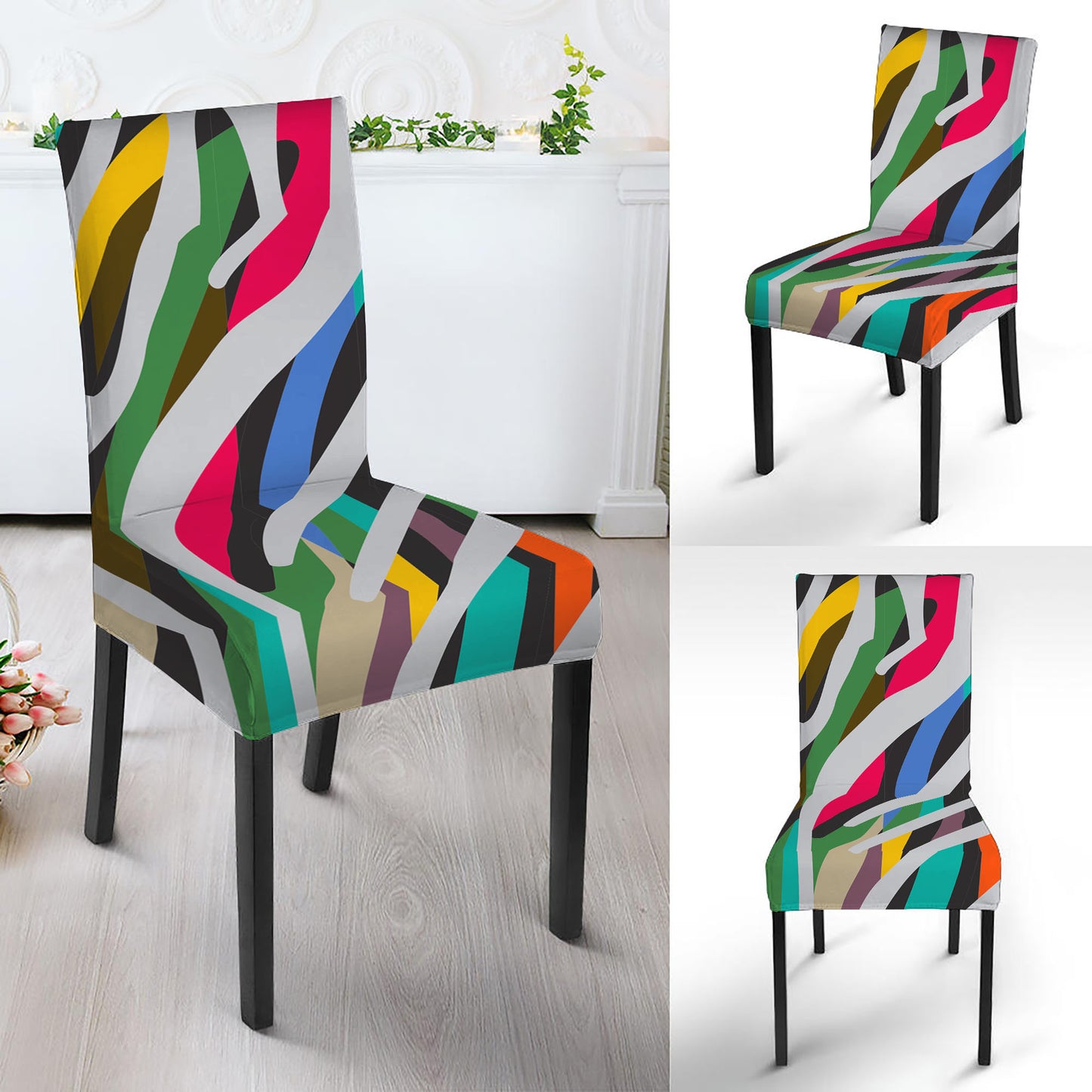 Colorful Zebra Pattern Print Dining Chair Slipcover