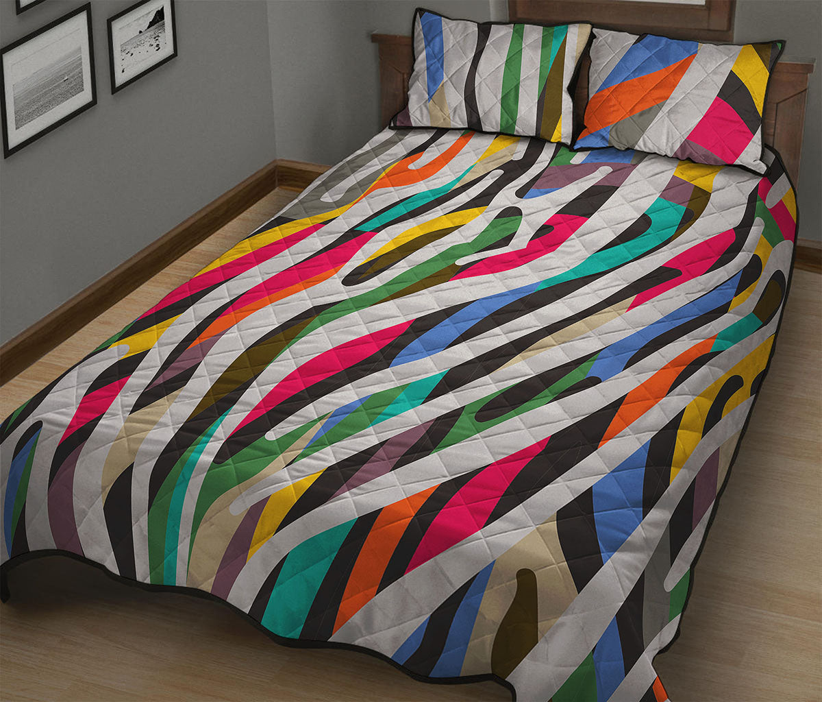 Colorful Zebra Pattern Print Quilt Bed Set