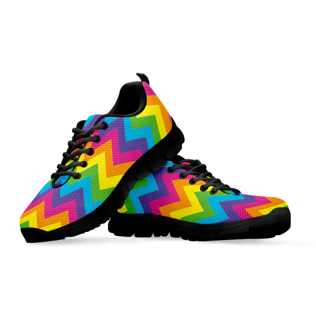 Colorful Zigzag Pattern Print Black Sneakers