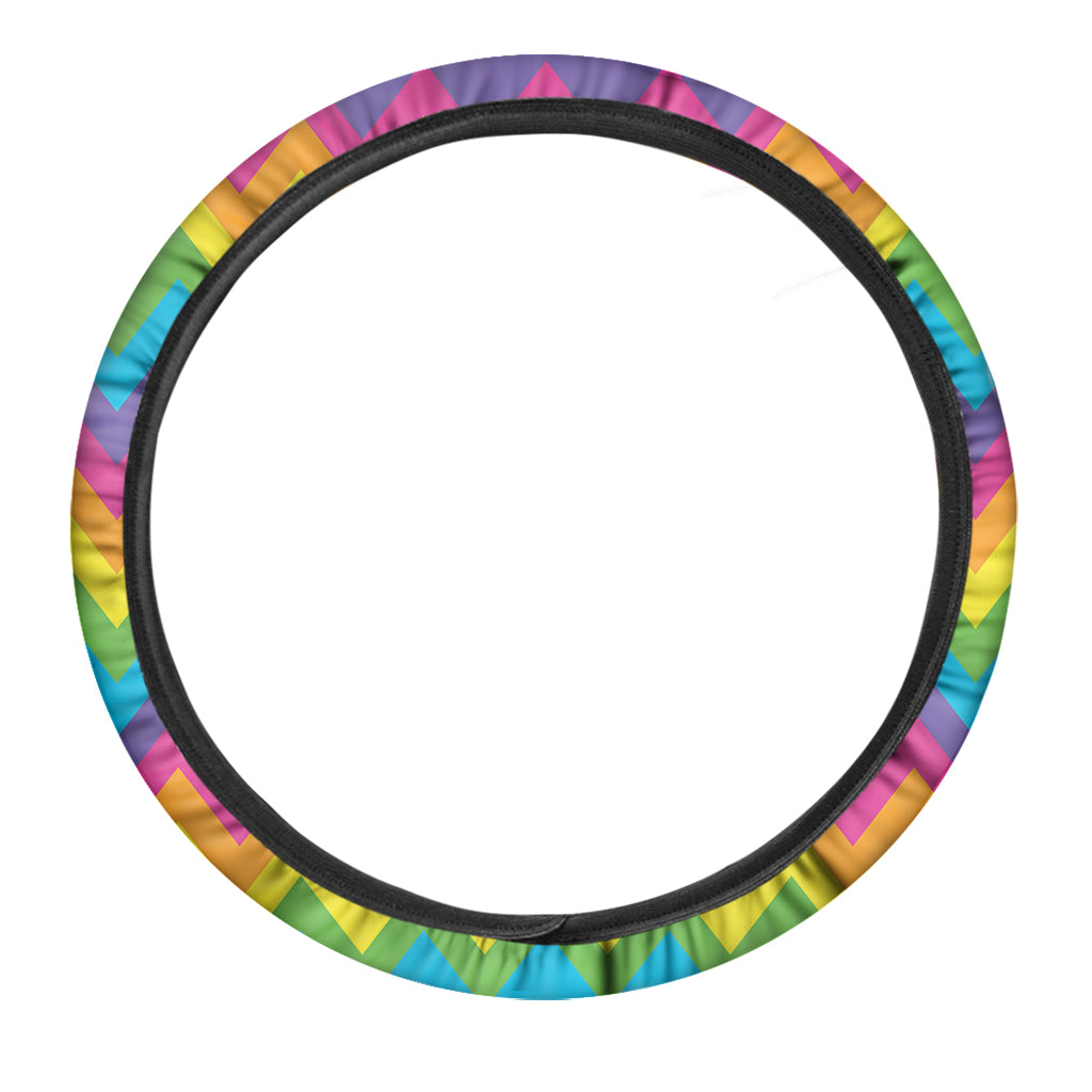Colorful Zigzag Pattern Print Car Steering Wheel Cover