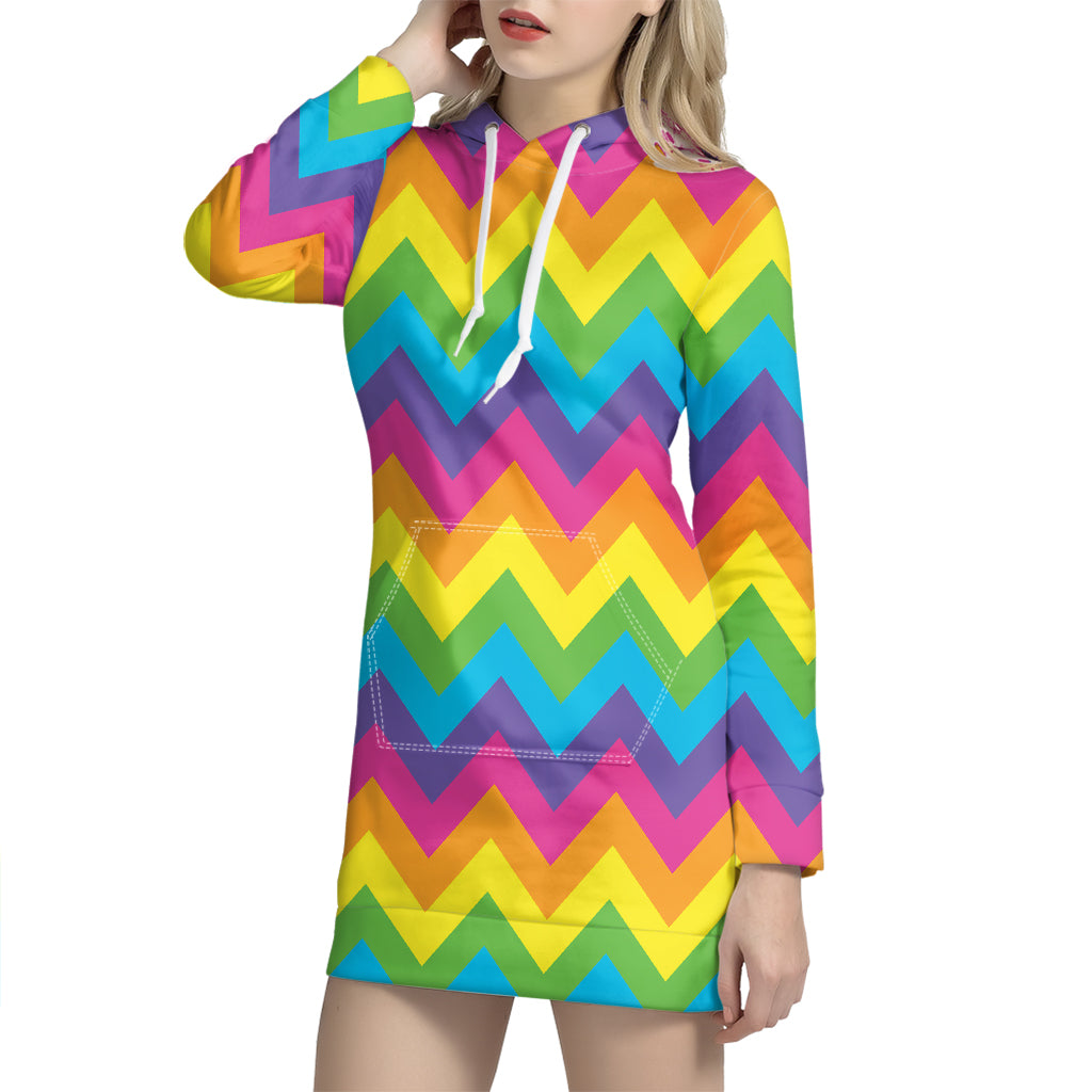 Colorful Zigzag Pattern Print Hoodie Dress