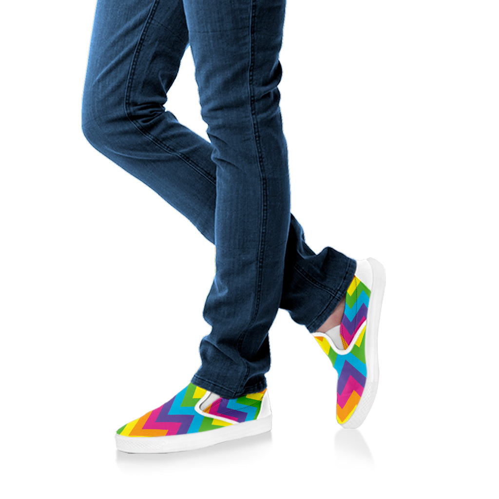 Colorful Zigzag Pattern Print White Slip On Shoes