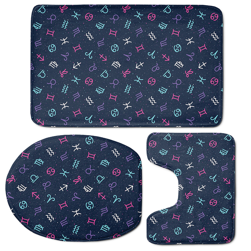 Colorful Zodiac Symbols Pattern Print 3 Piece Bath Mat Set