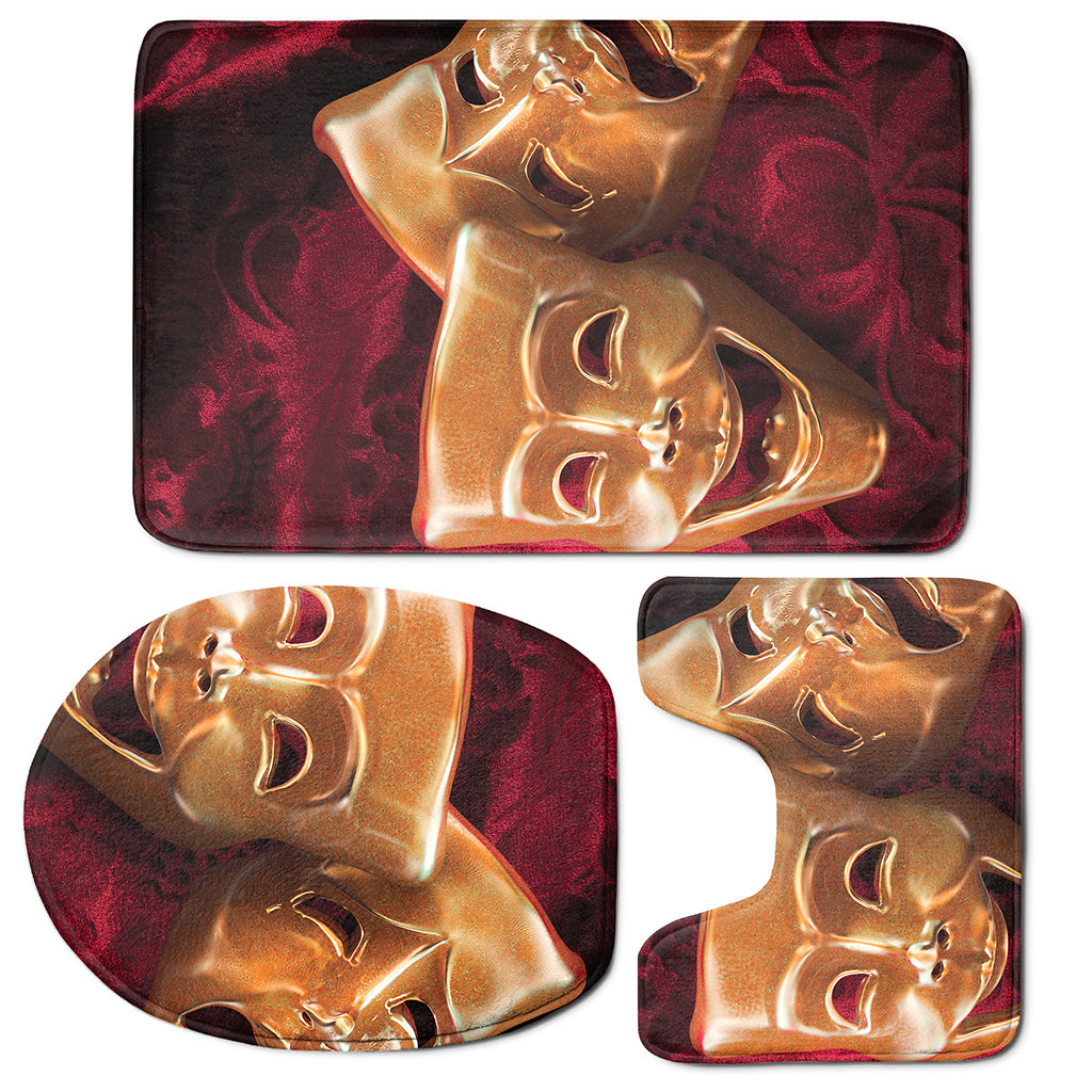 Comedy And Tragedy Theater Masks Print 3 Piece Bath Mat Set