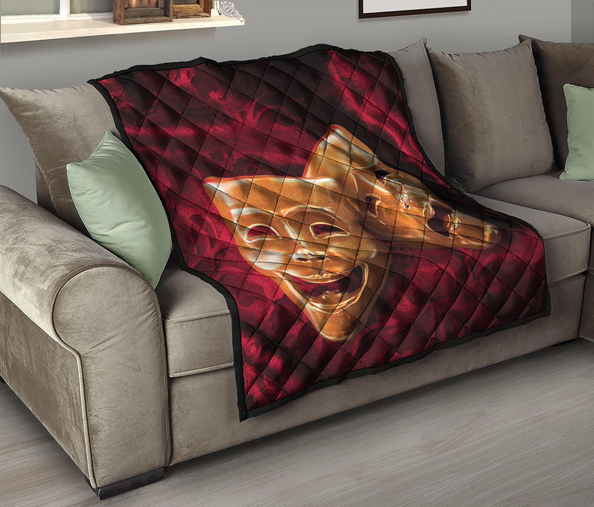 Comedy And Tragedy Theater Masks Print Quilt